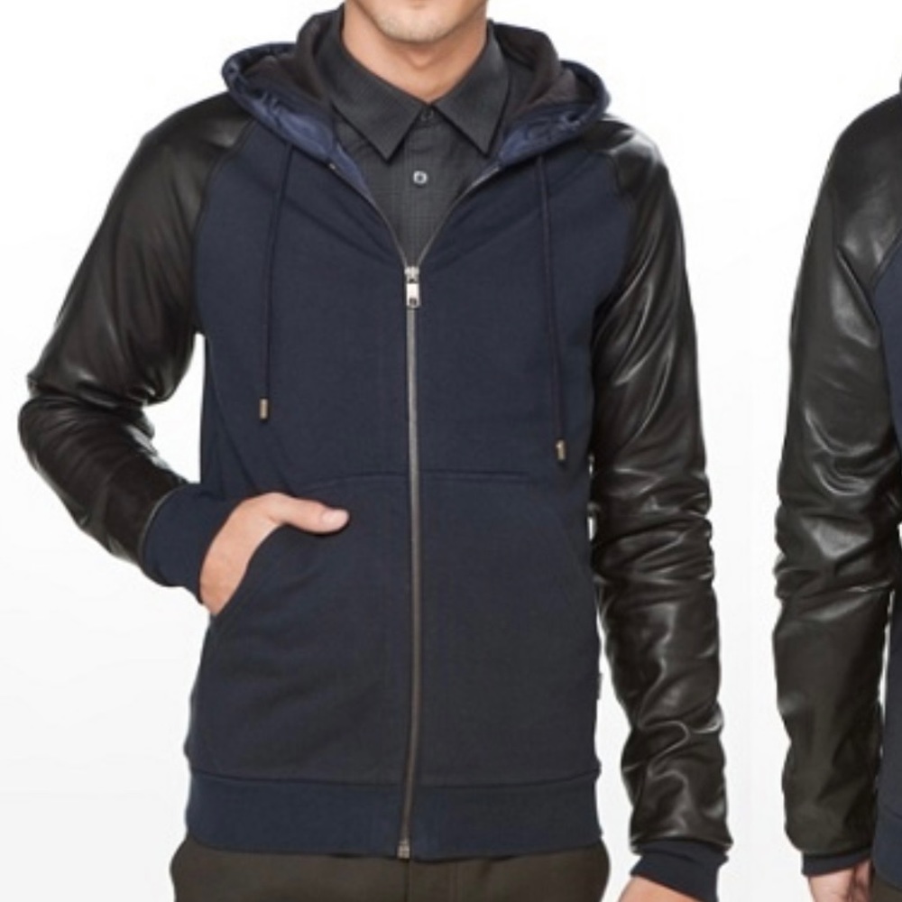 Marc Jacobs Leather Sleeve Hooded Jacket Size L